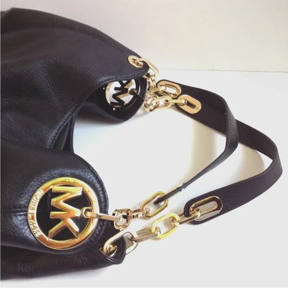 Michael Kors Black and Gold Hobo Bag Pebble Leather - Picture 7 of 7